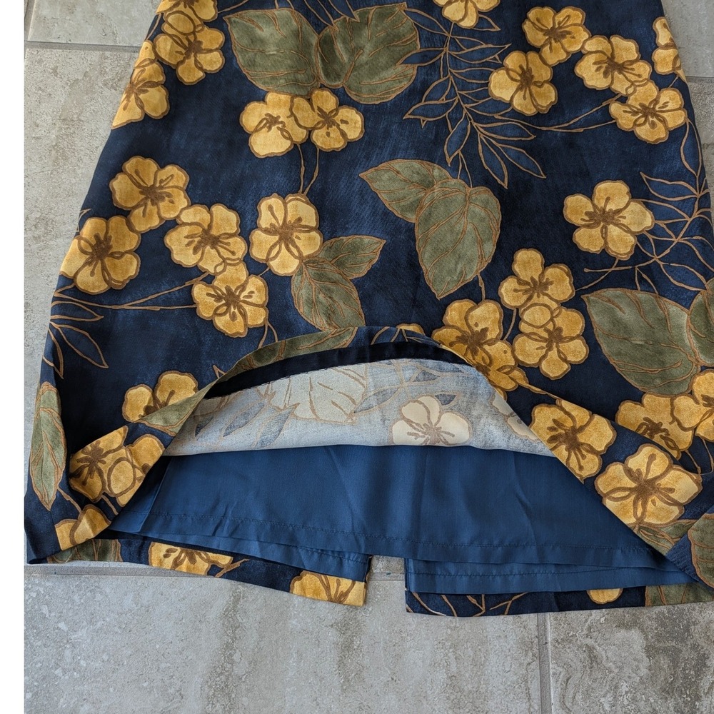 Tommy Bahama Silk Floral Shift Dress Size 12 | Navy & Mustard Tropical Resort - Picture 12 of 14